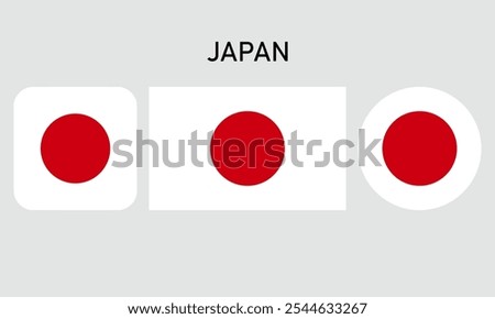 japan flag set of icons. A set of flags in square, rectangular and round shapes. Flag icon. Standard colors. Vector illustration.	