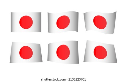 Japan Flag Set Japanese Flags National Symbol Banner Icon Vector Stickers Asia Tokyo Wave Nippon Country State Day Nihon Wavy Realistic Independence Culture Nation East Rising Sun Republic Kingdom