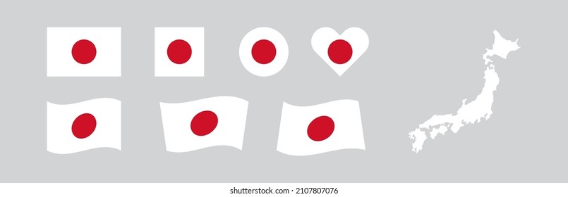 Japan flag set and map. World geography illustration. Vector icon