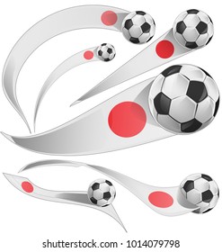 japan flag set with soccer ball isolated