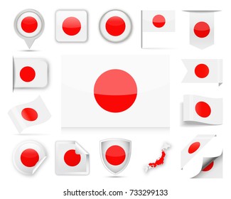 Japan Flag Set - Vector Illustration