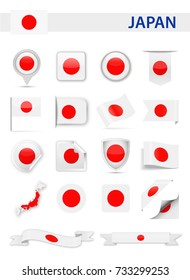 Japan Flag Set - Vector Illustration