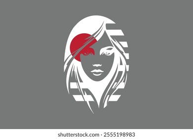 Japan flag and girl’s shape, Flag of Japan national country symbol illustration Vector, Rectangle Japan flag illustration, Flat vector illustration
