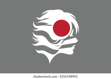 Japan flag and girl’s shape, Flag of Japan national country symbol illustration Vector, Rectangle Japan flag illustration, Flat vector illustration
