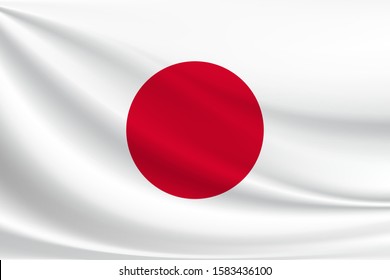 Japan flag of silk on fabric texture background.