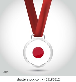 Japan Flag in Silver Medal. Vector Illustration. RIO Olympic Game silver Medal. Vector Illustration