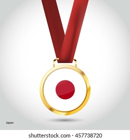 Japan Flag in Silver Medal. Vector Illustration. RIO Olympic Game gold Medal. Vector Illustration