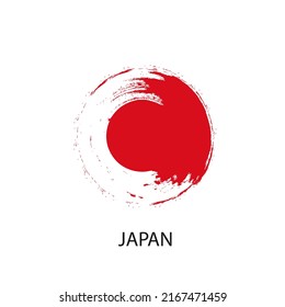 Japan flag stamp logo icon sign Red sun emblem Hand drawn ink circle Dot sketch Painted national design style Fashion print for apparel greeting invitation card flyer poster banner cover ad