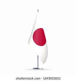 Japan flag state symbol isolated on background national banner. Greeting card National Independence Day of the republic of Japan. Illustration banner with realistic state flag.