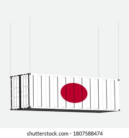 Japan flag symbol on cargo containers hang by chain, the concept import and export business of country.