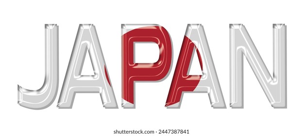 Japan flag text font, 3D Japan flag colorful background, Japan flag vector illustration