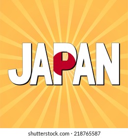 Texto da bandeira do Japão com ilustração de vetor de explosão solar