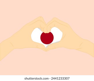 Bandera de Japón con forma de corazón de dos manos, expresar amor o afecto concepto, apoyar o donar a Japón, signo de amor de corazón de mano, diseño de vectores, patriotismo y nacionalismo idea