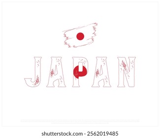 JAPAN flag Typography with brush flag on a white background, Editable vector design of JAPAN flag typography, Foundation Day Design, JAPAN Day design, Brush Flag of JAPAN