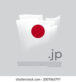 Japan flag. Vector stylized design national poster on a white background. Japanese flag painted with abstract brush strokes with jp domain, place for text. Tricolor. State patriotic banner japan