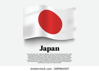 Japan flag waving form on gray background. Vector illustration.