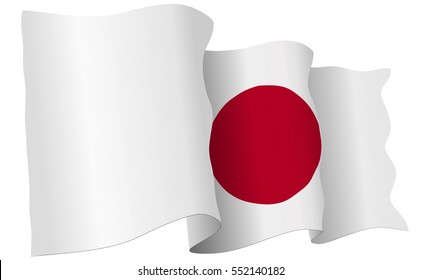 Japan flag waving isolated on white in vector format.