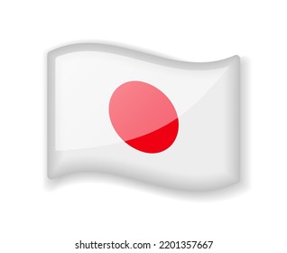Japan flag - Wavy flag bright glossy icon isolated on white background