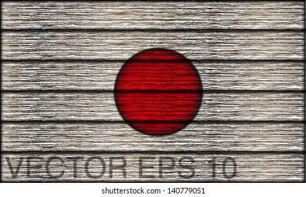 Japan flag in wooden planks that looks ancient. Editable vector design eps 10