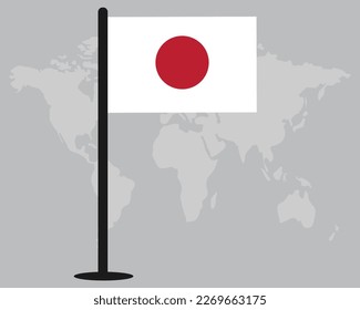 Japan flag with world map silhouette in background vector design.