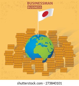 Japan flag,finance design on old background, clean vector.