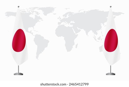 Japan and Japan flags for official meeting against background of world map.