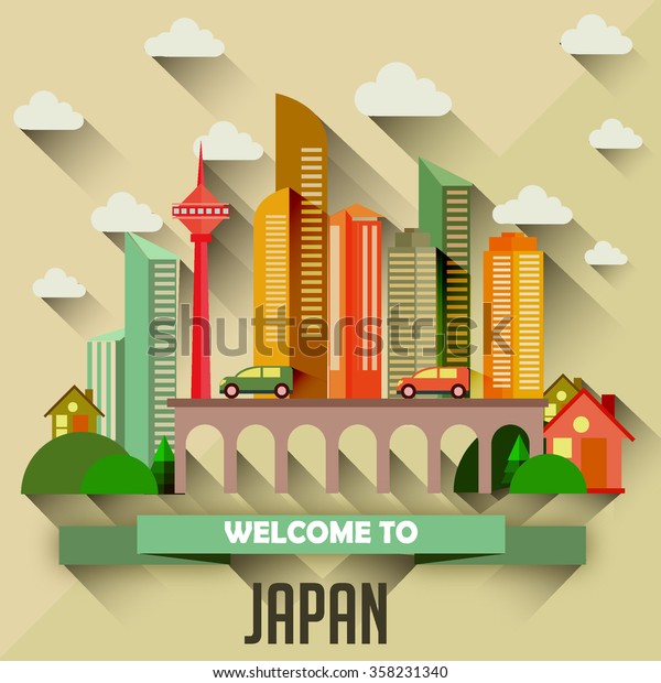 Japan - Flat\
design city vector\
illustration