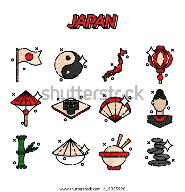 Japan Flat Icons Stock Vector (Royalty Free) 619355990