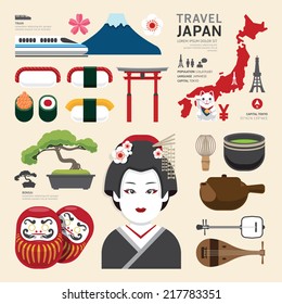 Japan Flat Icons Design Travel Concept.Vector