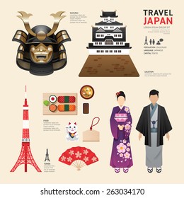 Japan Flat Icons Design Travel Concept.Vector