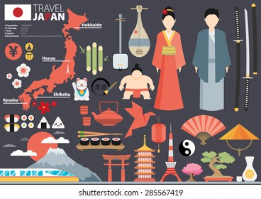 Japan Flat Icons Design Travel Concept.Vector