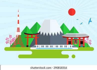 Japan Flat Icons Design Travel Concept Vector