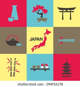 Japan Flat Icons Design Travel Concept.Vector