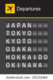 Japan flip alphabet airport departures, Japan, Tokyo, Kyoto, Osaka, Hokkaido, Okinawa