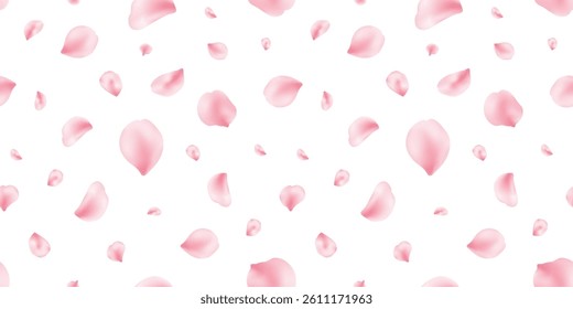 Japan flower seamless pattern. Spring cherry blossom frame. Sakura petal flying banner. Cosmetic beauty product. Natural decoration. Pink rose. Spa frame. Valentine romantic card. Vector illustration.