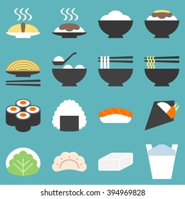 japan food icon, soba, gyoza, yakisoba, sushi, mochi, onigiri, temaki, flat design