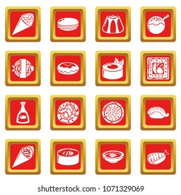 Japan food icons set vector red square isolated on white background 