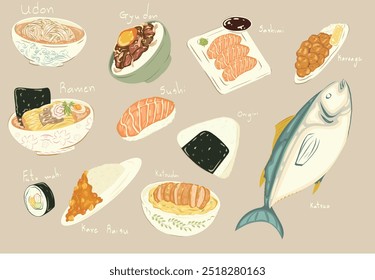 Japão ilustração de comida mão feita em meu estilo 