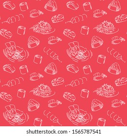 Japan Food Red Сontour Pattern