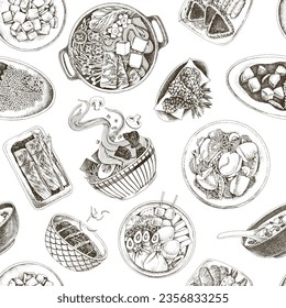 Japan food seamless pattern with dishes