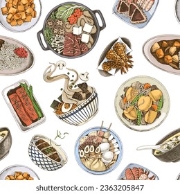 Japan food seamless pattern with dishes