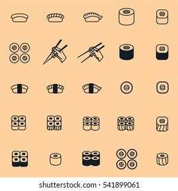 Japan Food Sushi Minimal Flat Line Stroke Icon Pictogram Symbol Illustration Set Collection