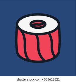 Japan Food Sushi Roll Minimal Color Flat Line Stroke Icon Pictogram Symbol Illustration