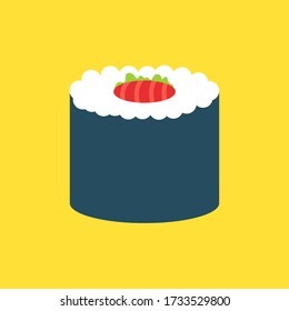 Japan Food Sushi Roll. Nori, Rice and Fish Asian Cuisine. Flat Color Line Stroke Icon Pictogram