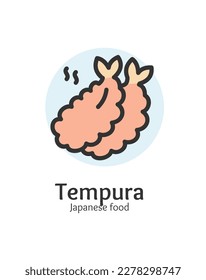 Japan Food Tempura Sign Color Thin Line Icon Emblem Concept. Vector illustration of Crispy Snack Shrimp