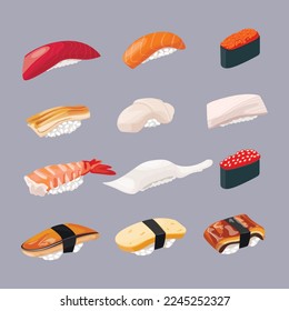 Alimentos japoneses - ilustraciones vectoriales - nigiri.