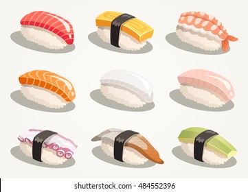 Japan food - vector illustrations set - nigiri 