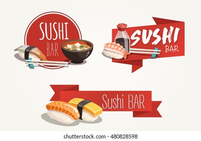 Japan food vector illustrations - sushi bar (logo)