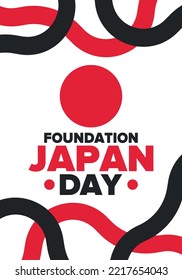 Japan Foundation Day. Japanese national happy holiday, celebrated annual in February 11. Japanese flag. Patriotic elements. Poster, card, banner and background. Vector illustration