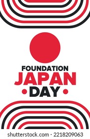 Japan Foundation Day. Japanese national happy holiday, celebrated annual in February 11. Japanese flag. Patriotic elements. Poster, card, banner and background. Vector illustration